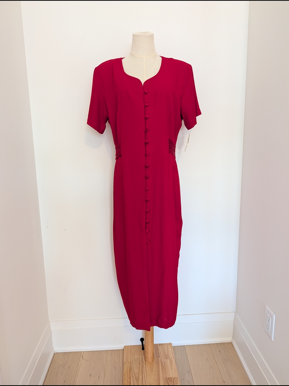 Vintage Deadstock Red Button-Front Midi Dress